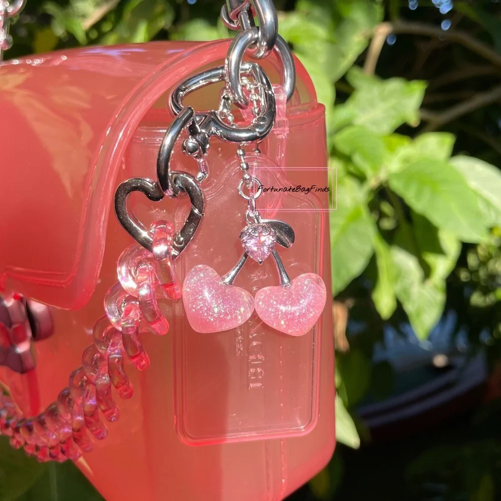Flower Pink Coach Jelly Tabby Bag CH748 & Vintage Glitter Watermelon Charm SET - Picture 4 of 15